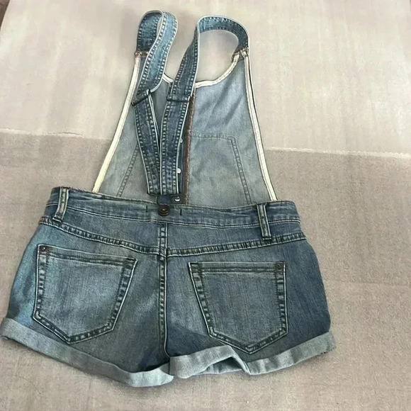 [W25]Free People WMN Denim Overalls Bibs Shorts  Romper Open Back - Picture 5 of 6